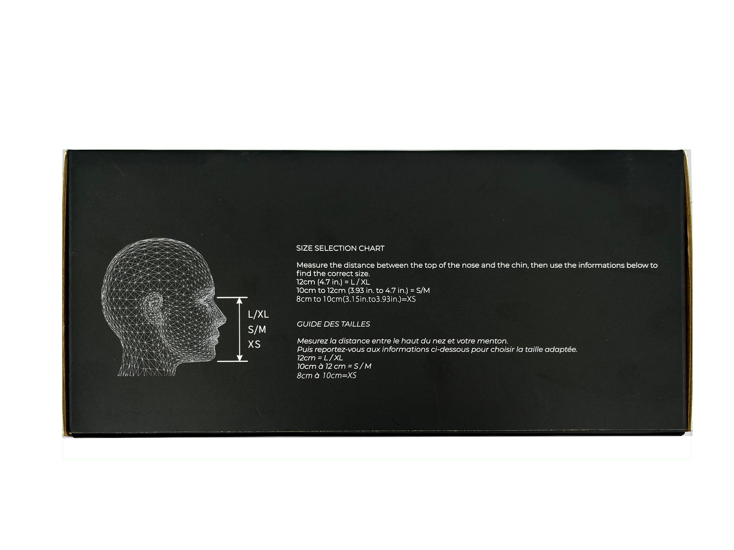 L/XL = 12 CM (oog tot kin) S/M 10 a 12 CM